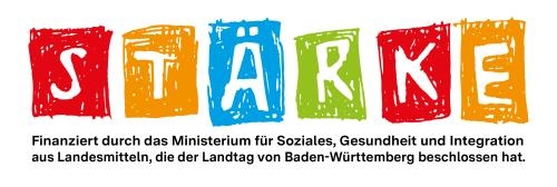 Logo des Landesprogramms Stärke Logo des Landesprogramms Stärke mit dem Satz, dass es finanziert wird durch das Ministerium für Soziales, Gesundheit und Integration aus Landesmittel, die der Landtag von Baden-Württemberg beschlossen hat.