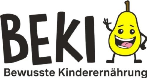 Logo der Landesinitiative BEKI-Bewusste Kinderernährung Lachende Birne als Symbol für die Landesinitiative Bewusste Kinderernährung