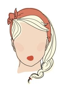 Gezeichneter Kopf einer jungen Frau mit blonden Haaren und rostrotem Haarband