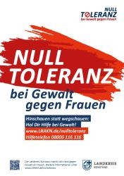 Plakat mit dem Slogan "Null Toleranz bei Gewalt gegen Frauen"