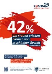 Plakat mit dem Slogan "42% der Frauen erleben Formen von psychischer Gewalt""