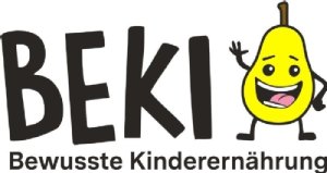 Logo der Landesinitiative BEKI-Bewusste Kinderernährung Lachende Birne als Symbol für die Landesinitiative Bewusste Kinderernährung